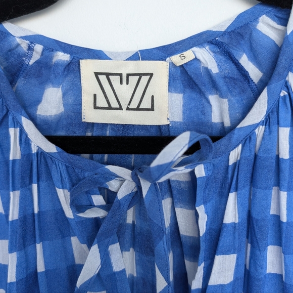 SZ Blockprints Tuckernuck Priya Dress London Blue Gingham Sz S Beachy Boho - Picture 6 of 14